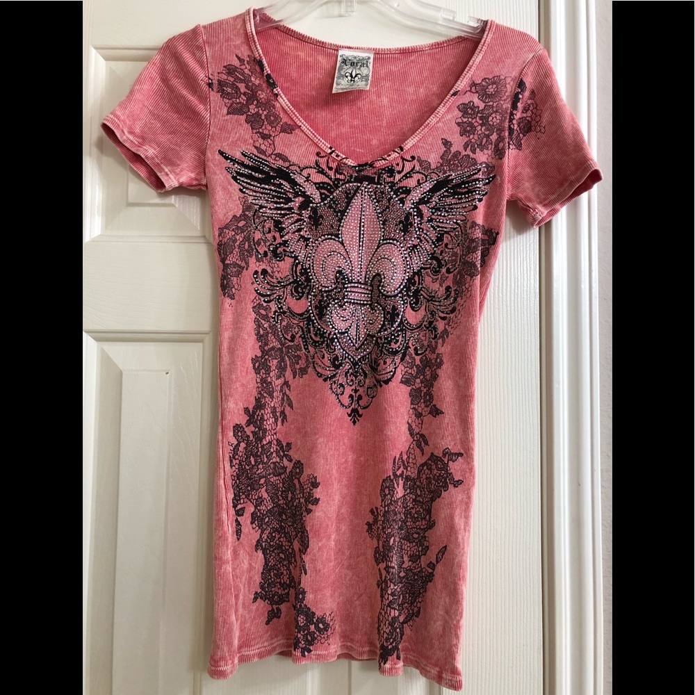 Vocal VNeck rhinestone-Tatoo look ribbed  T-Shirt